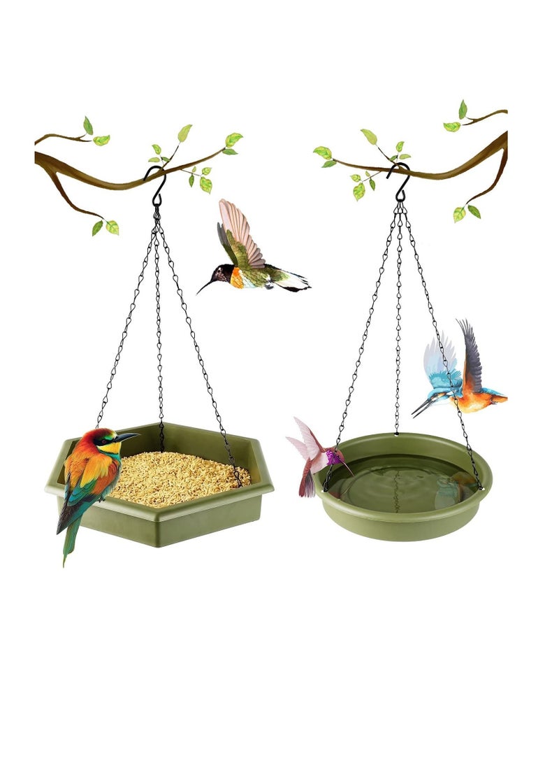 general Hanging Bird Feeder, Humming Birds Feeders for Outside, Outdoors 2 in 1 Bird Bath Seed Tray, Outdoor Garden Backyard Outside Decoration for Wild Birds, Cardinal, Bluebird, Chickadee, House Finch - Image 1