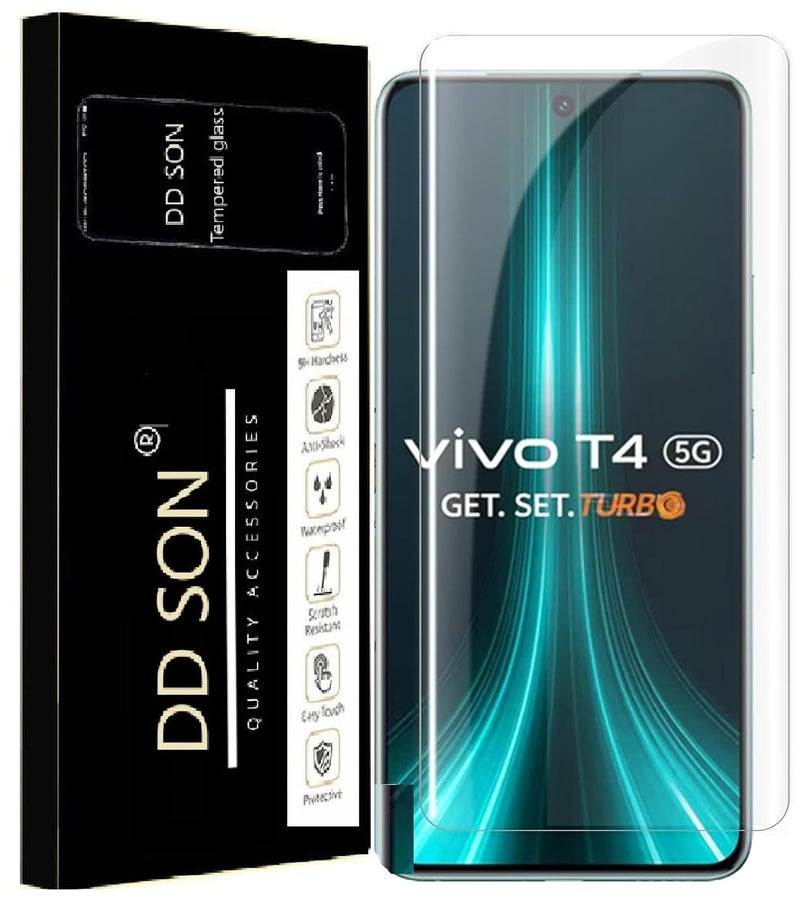 DD SON HD+ UV Tempered Glass Screen Protector Guard Compatible For Vivo T4 5G / T4R 5G (6.77 Inch, Pack of 1) Full Adhesive UV Curved Case Friendly HD Clarity with easy installation kit - Image 1