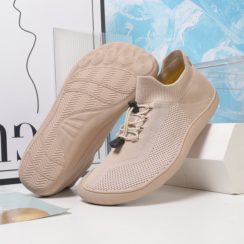 Generic Cross-border new wide head wide palm barefoot shoes wide last plus size tube fly woven breathable socks shoes non-slip casual shoes for men Apricot