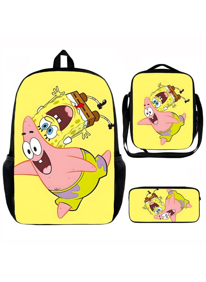 سبونج بوب سكوير بانتس سبونجبوب سكوير على ظهره مقلمة حقيبة الغداء ثلاث قطع دعوى الرجال والنساء الترفيه الرياضة حقيبة السفر طالب حقيبة المدرسة - Image 1