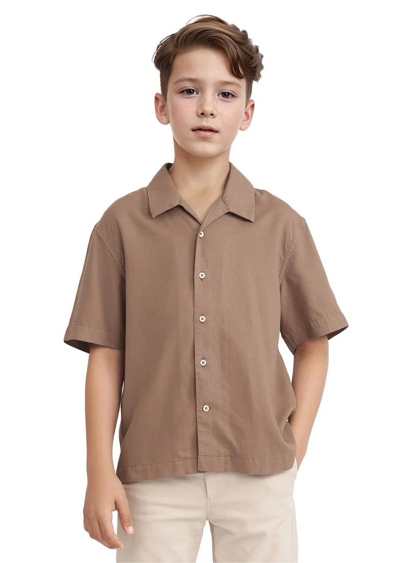 رير ونز Rare Ones Kids Fern-S Brown Viscose Blend Half Sleeve Button Closure Solid Regular Fit Shirt