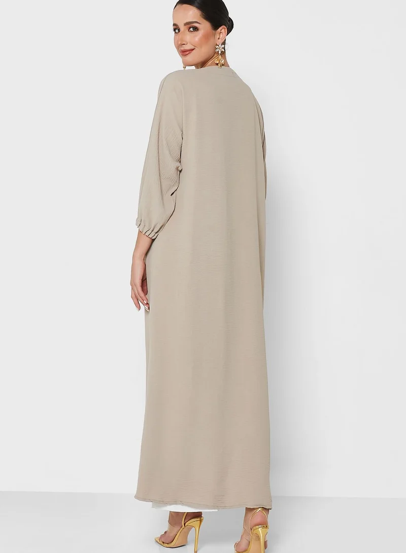 Khizana Classic Abaya Set With Inner Dress & Sheila