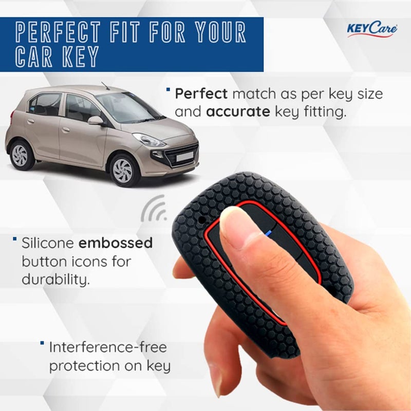 KeyZone Keycare Compatible Silicone Key Cover for, Elite i20, Active i20, Aura, Verna 4s, Xcent, Tucson, Elantra 3 Button Smart Key (Push Button Start Models only) (Red with Alloy Key Holder Red) - Image 3