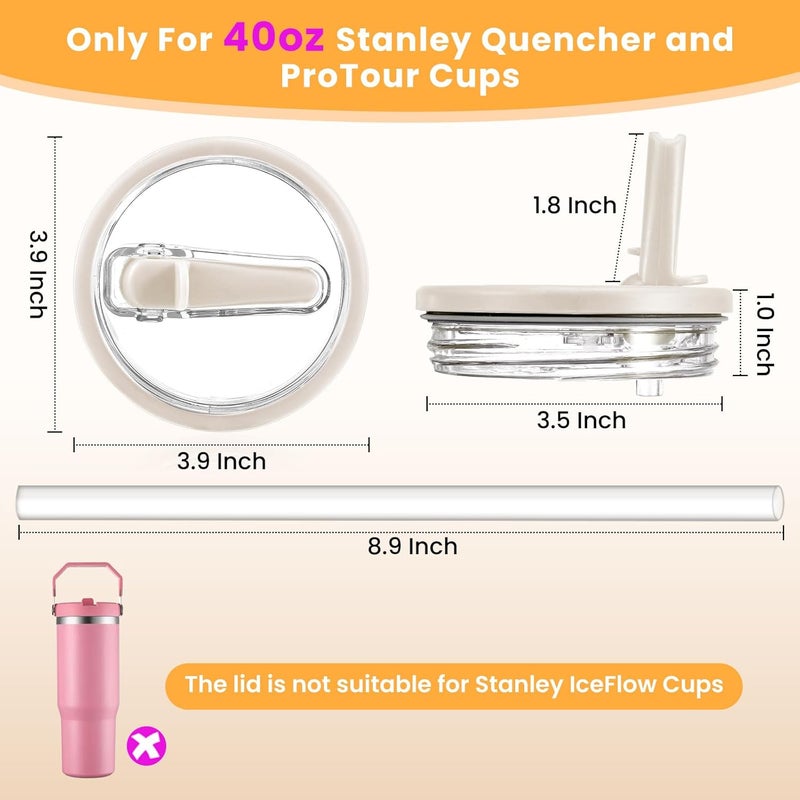 انتاند عبوة مزدوجة من غطاء بديل لـ Stanley بحجم 40 أونصة فقط لملحقات كأس Stanley Quencher H2.0 و ProTour، فوهة قابلة للفصل، غطاء شفاط قابل للطي مانع للتسرب، مقاوم للحرارة، مانع للانسكاب (أبيض، أبيض) - Image 2