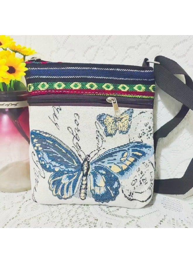 Ethnic Embroidered Crossbody Bag Cute Elephant Butterfly Chinese Style Canvas Bag Women's Fashion Mobile Phone Shoulder Bag-Color:Crossbody Bag, 20-Size:22*18cm  - Image 5
