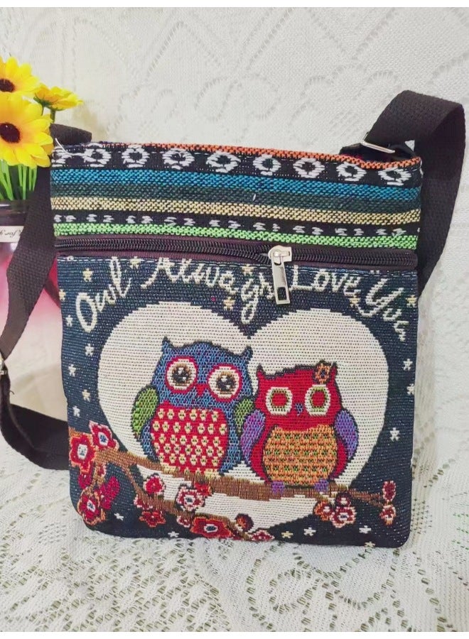 Ethnic Embroidered Crossbody Bag Cute Elephant Butterfly Chinese Style Canvas Bag Women's Fashion Mobile Phone Shoulder Bag-Color:Crossbody Bag, 20-Size:22*18cm  - Image 1