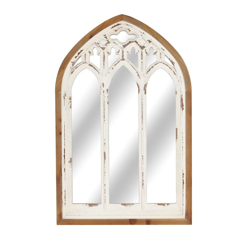 Synovana Arch Window Wall Mirror  Farmhouse Cathedral Wall Decor with Wooden Frame for Entryway Hallway Living Room  1614 x 138 x 252