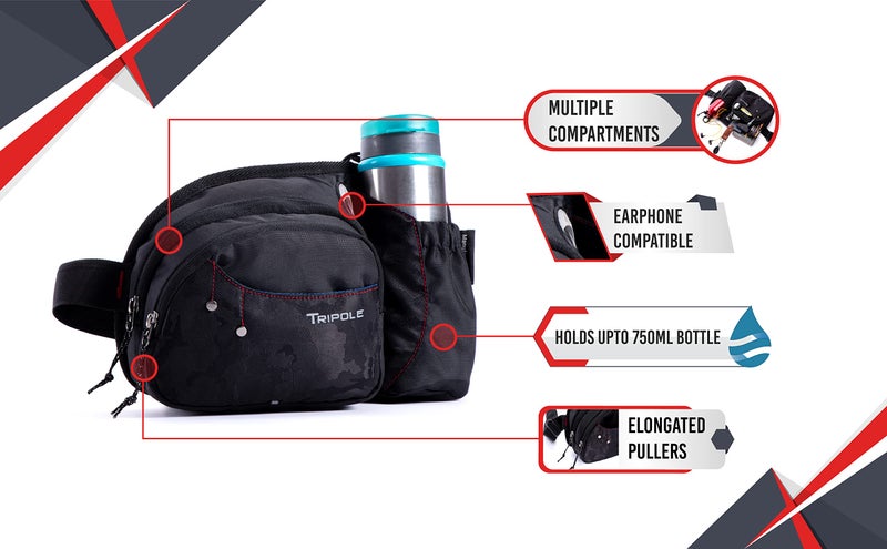 Tripole Hydra Waist Pack with Bottle Holder for Running, Cycling and Daily Use (Black Jacquard) - Image 5