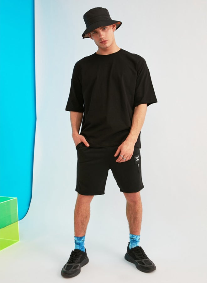 trendyol Black Oversize/Wide Cut Short Sleeve Space Print 100% Cotton T-Shirt - Image 2