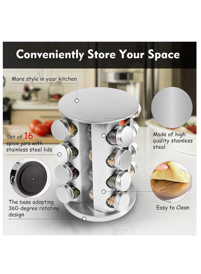 رولستيمي رف توابل دوار من الفولاذ المقاوم للصدأ مع 16 برطمانات - Image 2