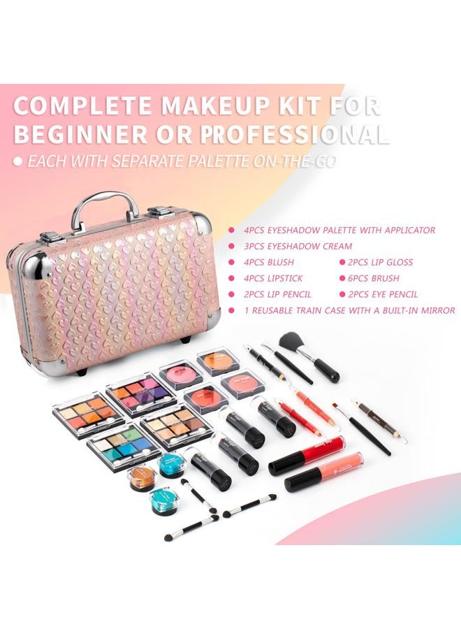 Hot Sugar All In One Makeup Set for Teen Girls - Full Makeup Kit for Beginners With Eye Shadow Palette, Blush, Lip Gloss, Brush, Mirror (Pink Heart) - Image 3