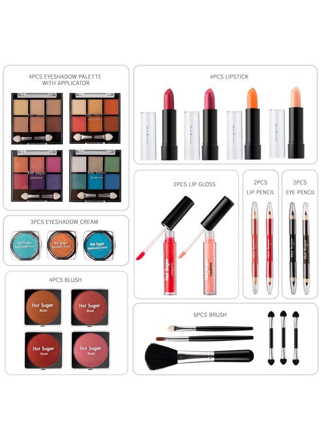Hot Sugar All In One Makeup Set for Teen Girls - Full Makeup Kit for Beginners With Eye Shadow Palette, Blush, Lip Gloss, Brush, Mirror (Pink Heart) - Image 4