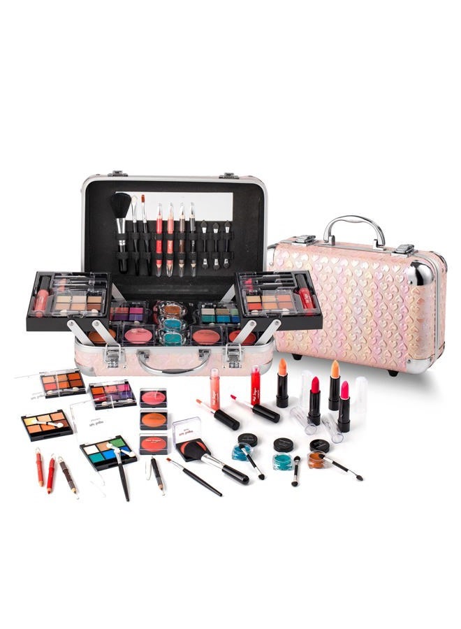 Hot Sugar All In One Makeup Set for Teen Girls - Full Makeup Kit for Beginners With Eye Shadow Palette, Blush, Lip Gloss, Brush, Mirror (Pink Heart) - Image 1