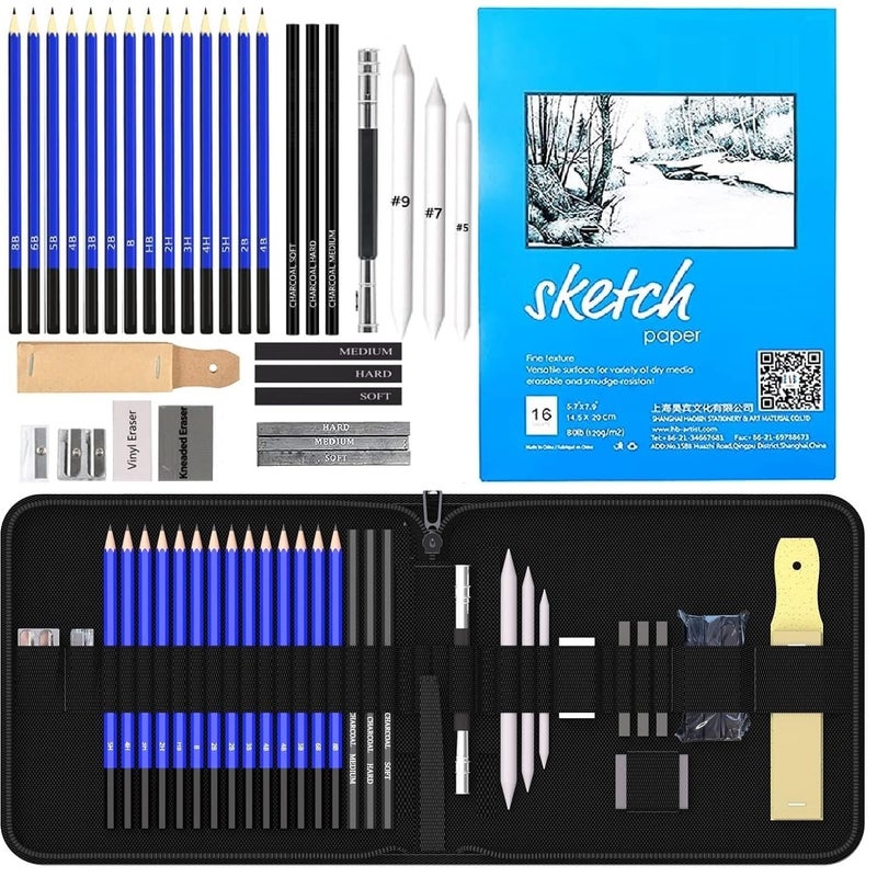 Corslet 35 Pieces Drawing Kit Professional Pencils and Sketch for Artist Sketching Shading Set Art Pencil Supplies with Carry Bag
