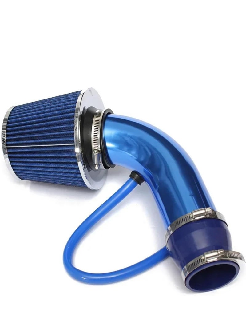 Generic Universal 76mm Car Racing Cold Air Intake System Turbo Induction Pipe Tube Kit Aluminum with Cone Air Filter Inlet(Blue)  - Image 1