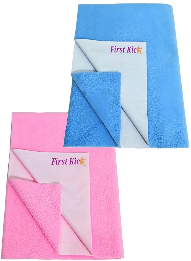First Kick Waterproof Baby Bed Protector/Mattress Cotton Dry Sheet (100cm X 70cm) for Born Baby/Kids- (Pink, Sky Blue) - Medium, Pack of 2 - Image 1