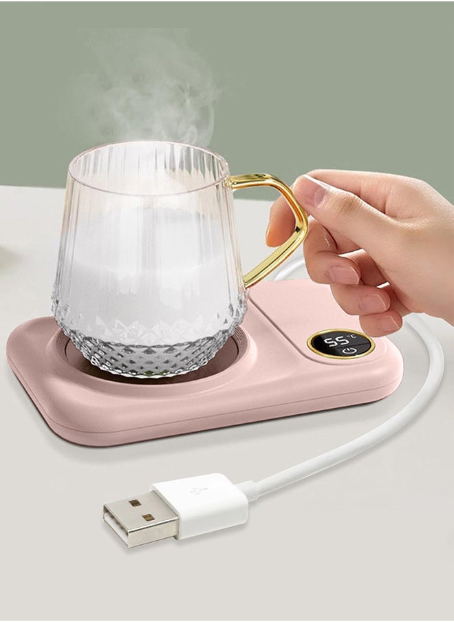 MARGOUN Coffee Mug Warmer, Electric Cup Heater with LCD Display, Digital Temperature 55-75°C Adjustable, USB-Powered, ABS Material - Pink  - Image 1