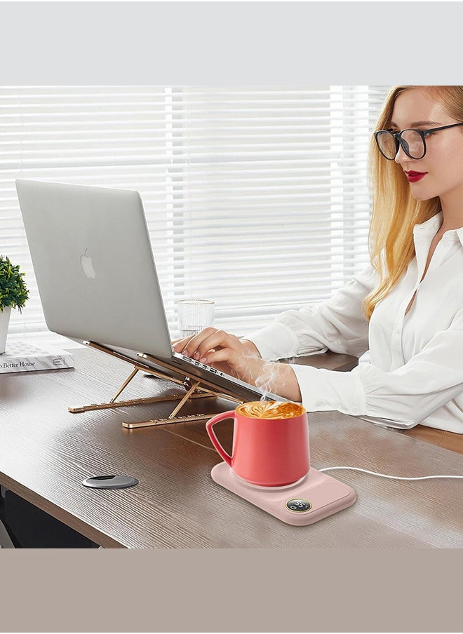 MARGOUN Coffee Mug Warmer, Electric Cup Heater with LCD Display, Digital Temperature 55-75°C Adjustable, USB-Powered, ABS Material - Pink  - Image 4