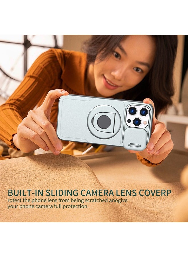 iPhone 13 Pro Max Magnetic Case, Shockproof Protection Cover with Lens Cap and Invisible Stand, Matte Slim Phone Case (Gray)