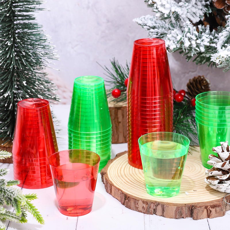 Whaline Whaline 100Pcs Christmas Plastic Shot Cups 2oz Red Green Clear Mini Shot Glasses Small Xmas Party Cups Reusable for Beer Drinks Snacks Samples Tastings - Image 3