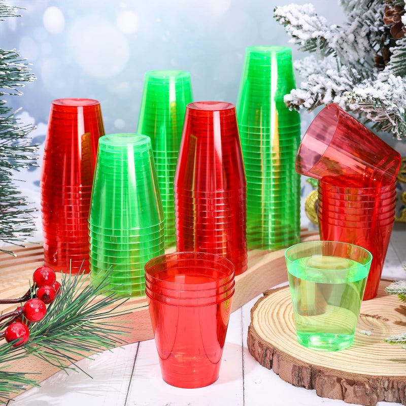 Whaline Whaline 100Pcs Christmas Plastic Shot Cups 2oz Red Green Clear Mini Shot Glasses Small Xmas Party Cups Reusable for Beer Drinks Snacks Samples Tastings - Image 2