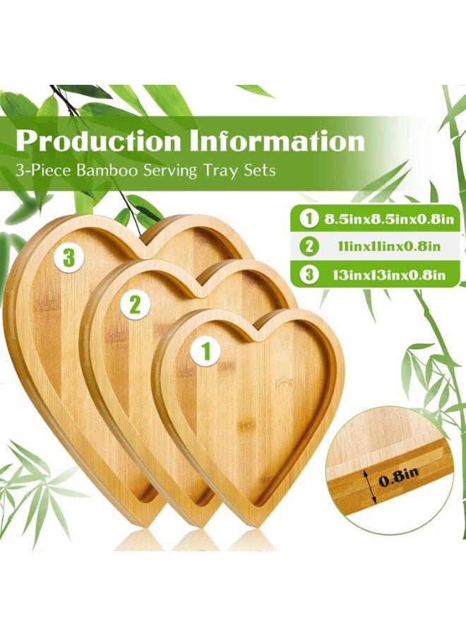 Heart Shaped Bamboo Wooden Tray for Serving Food, Fruit, Snacks, and Cheese for Restaurants, 3 Pieces - Image 2
