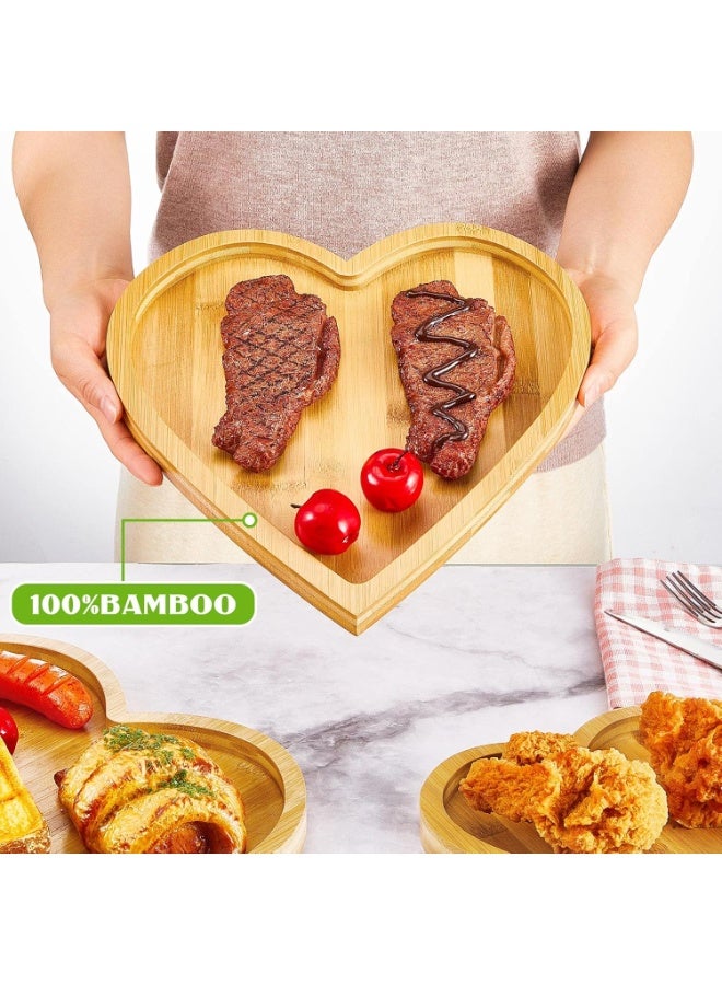 Heart Shaped Bamboo Wooden Tray for Serving Food, Fruit, Snacks, and Cheese for Restaurants, 3 Pieces - Image 4