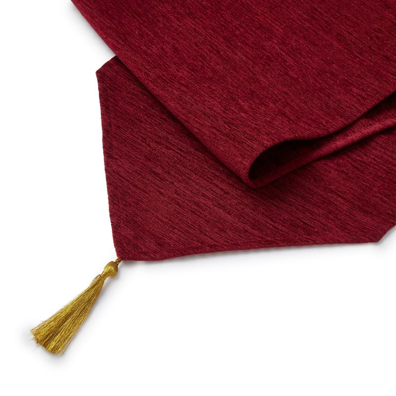 Encasa XO عداء طاولة شنيلا فاخر لتناول الطعام مع نهاية على شكل V وخرز، حجم 4 مقاعد 32x150 سم - أحمر | قماش زخرفي للحفلات، الزفاف، المنزل، المقاهي، المطاعم والفنادق - Image 4