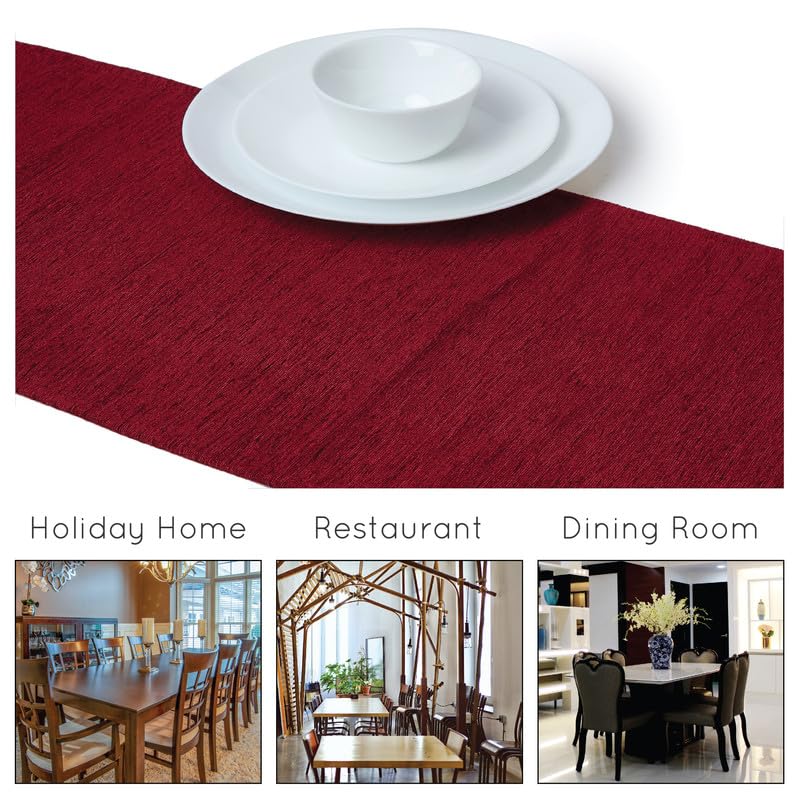Encasa XO عداء طاولة شنيلا فاخر لتناول الطعام مع نهاية على شكل V وخرز، حجم 4 مقاعد 32x150 سم - أحمر | قماش زخرفي للحفلات، الزفاف، المنزل، المقاهي، المطاعم والفنادق - Image 3