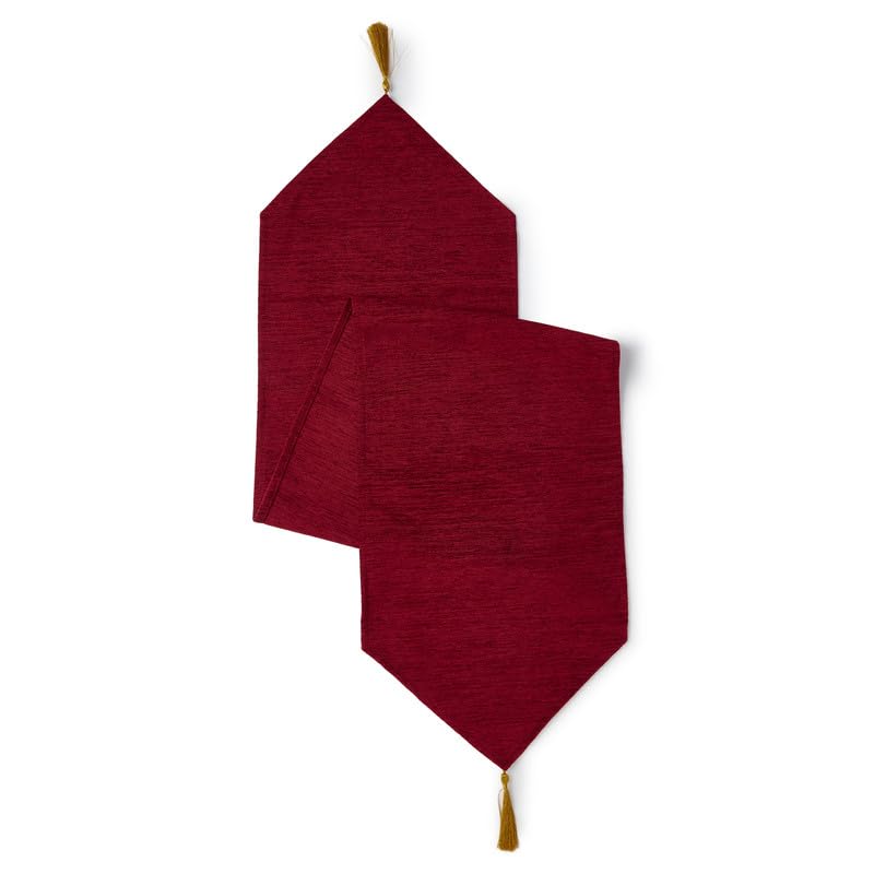 Encasa XO عداء طاولة شنيلا فاخر لتناول الطعام مع نهاية على شكل V وخرز، حجم 4 مقاعد 32x150 سم - أحمر | قماش زخرفي للحفلات، الزفاف، المنزل، المقاهي، المطاعم والفنادق - Image 2