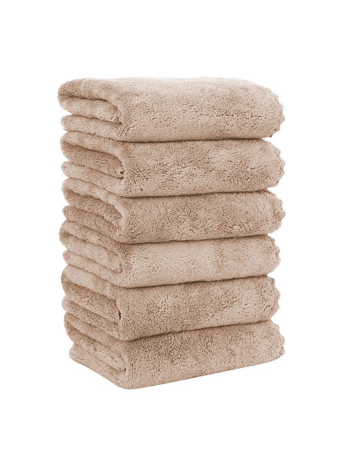 MOONQUEEN 6 Pack Premium Hand Towels - Quick Drying - Microfiber Coral Velvet Highly Absorbent Towels - Multipurpose Use as Hotel, Bathroom, Shower, Spa, Hand Towel 16 x 28 inches (Brown) - Image 1