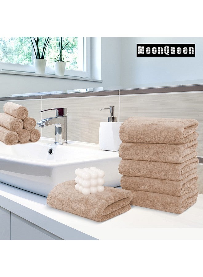 MOONQUEEN 6 Pack Premium Hand Towels - Quick Drying - Microfiber Coral Velvet Highly Absorbent Towels - Multipurpose Use as Hotel, Bathroom, Shower, Spa, Hand Towel 16 x 28 inches (Brown) - Image 2