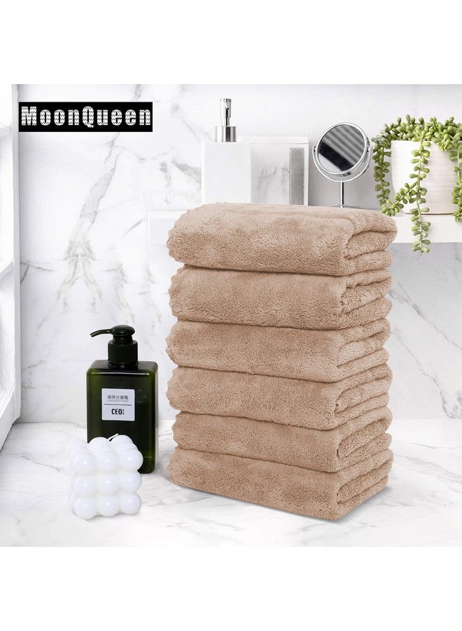 MOONQUEEN 6 Pack Premium Hand Towels - Quick Drying - Microfiber Coral Velvet Highly Absorbent Towels - Multipurpose Use as Hotel, Bathroom, Shower, Spa, Hand Towel 16 x 28 inches (Brown) - Image 5