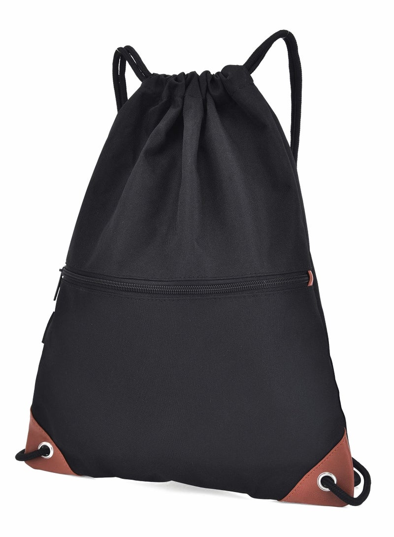 NIBEMINENT Drawstring Backpack, Water Resistant Bags for Men, Women, Black Sackpack Gym Shopping Sport, PE Bag Waterproof School Rucksack  - Image 1