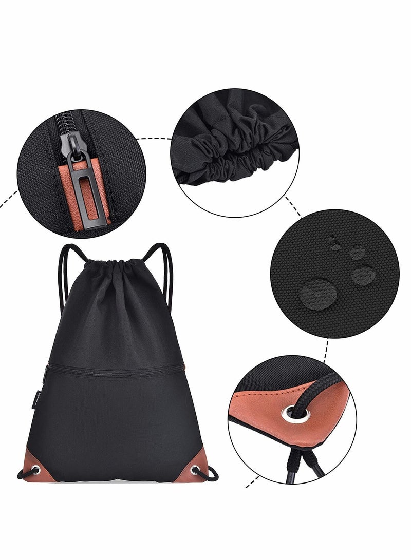 NIBEMINENT Drawstring Backpack, Water Resistant Bags for Men, Women, Black Sackpack Gym Shopping Sport, PE Bag Waterproof School Rucksack  - Image 3