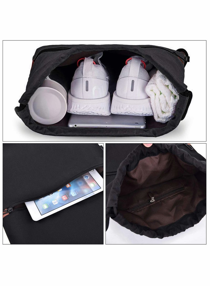 NIBEMINENT Drawstring Backpack, Water Resistant Bags for Men, Women, Black Sackpack Gym Shopping Sport, PE Bag Waterproof School Rucksack  - Image 4