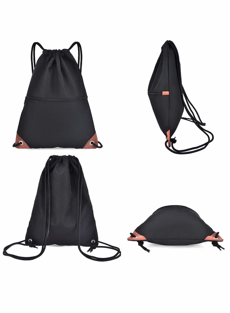 NIBEMINENT Drawstring Backpack, Water Resistant Bags for Men, Women, Black Sackpack Gym Shopping Sport, PE Bag Waterproof School Rucksack  - Image 5