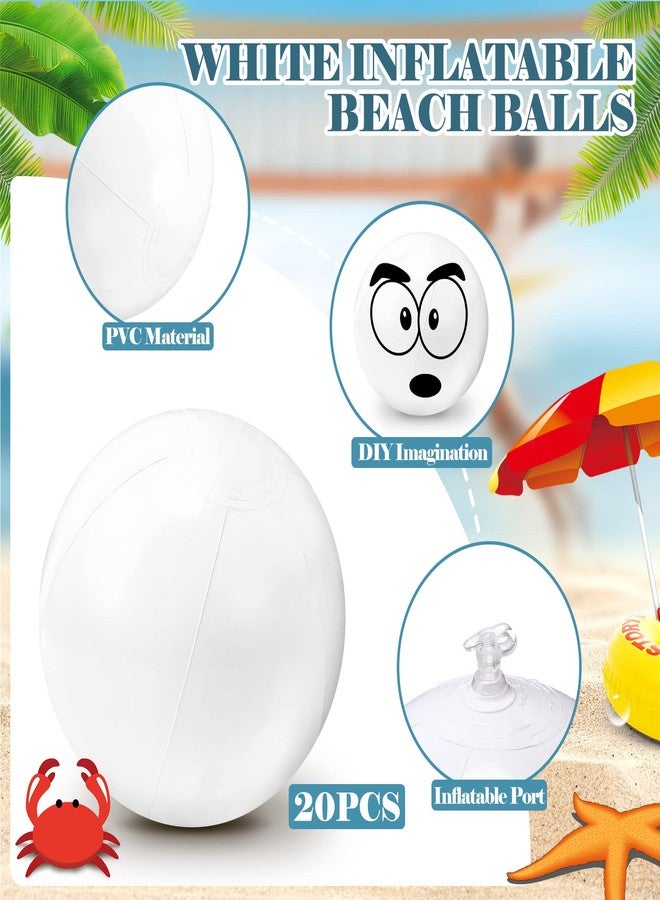 Junkin 20 Pieces 15 Inch Solid White Beach Balls Bulk Inflatable Beach Ball Swimming Pool Party Balls Game Toy for Summer, Pool and Party Favor - Image 2