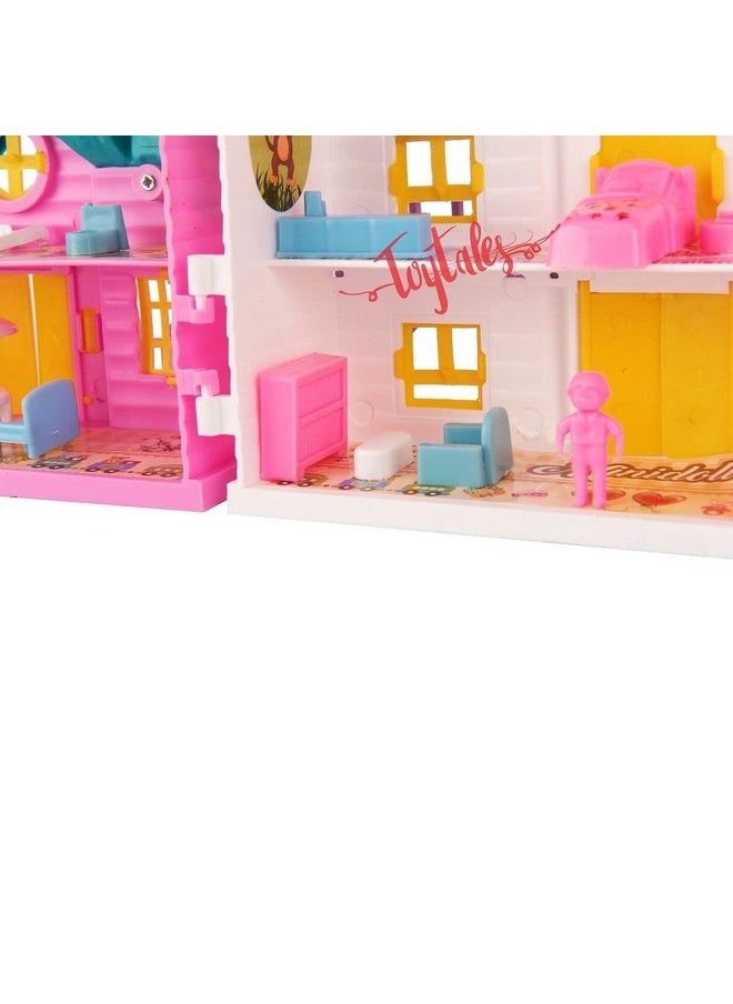 Toytales TOYTALES Tiny Dream Doll House Building (2 Room Set) for Girls, Playset with Furniture & Accessories with Bedroom, Role-Play Set for Kids - Set of 18 Piece (Assorted Colour)  - Image 5