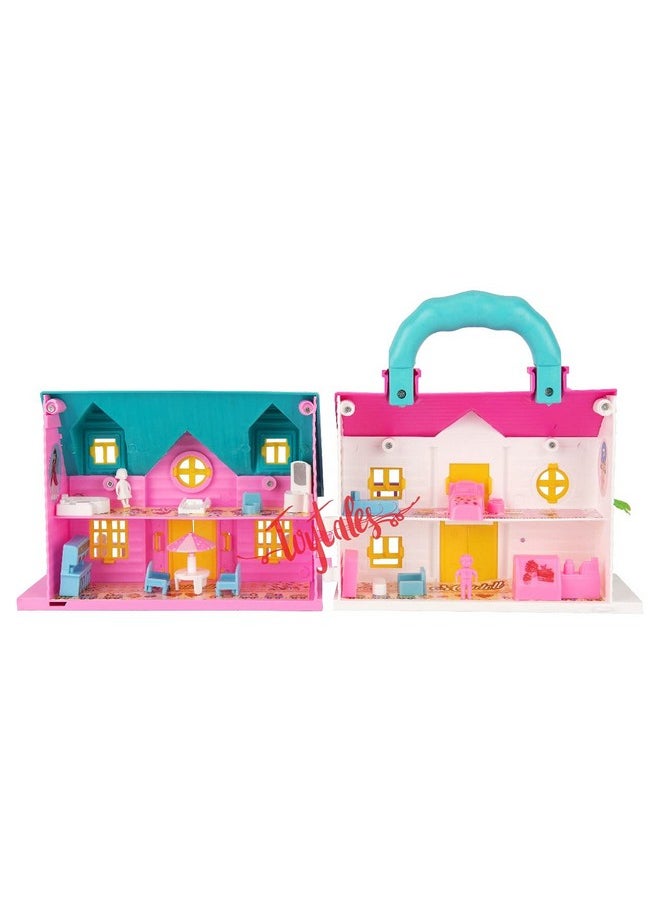Toytales TOYTALES Tiny Dream Doll House Building (2 Room Set) for Girls, Playset with Furniture & Accessories with Bedroom, Role-Play Set for Kids - Set of 18 Piece (Assorted Colour)  - Image 3