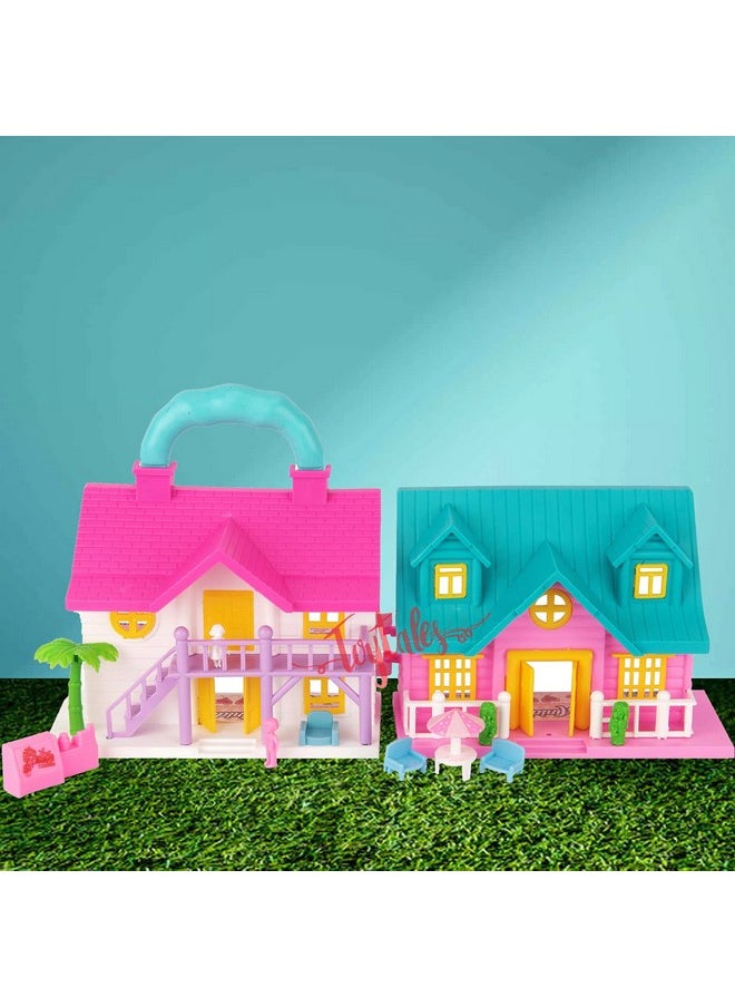 Toytales TOYTALES Tiny Dream Doll House Building (2 Room Set) for Girls, Playset with Furniture & Accessories with Bedroom, Role-Play Set for Kids - Set of 18 Piece (Assorted Colour)  - Image 1