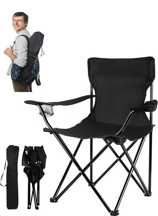Hihonor Folding Camping Chairs, Large Portable Chair with Cup Holder and Carry Bag,Lightweight Beach Chair Supports up to 120KG Lawn Chairs & Compact Backpacking Chair for Outdoor, Black - Image 1