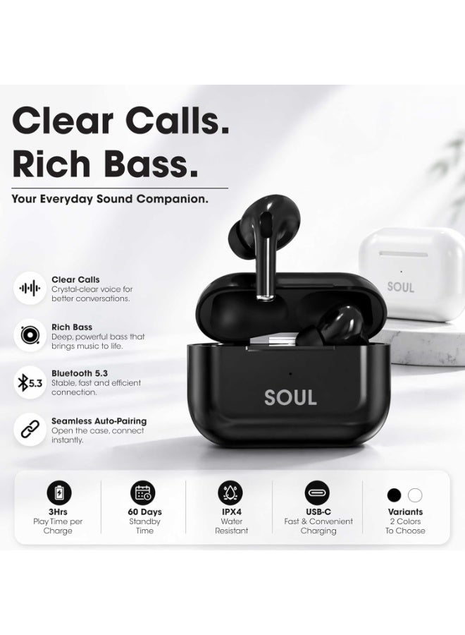 Xcell SOUL18 Air Pro True Wireless Earbuds with Mic, Bluetooth 5.3, Deep Bass Stereo Sound, Touch Control, IPX4 Water Resistant, Auto Pairing, USB-C Charging, In-Ear Earphones, iOS & Android- White - Image 2
