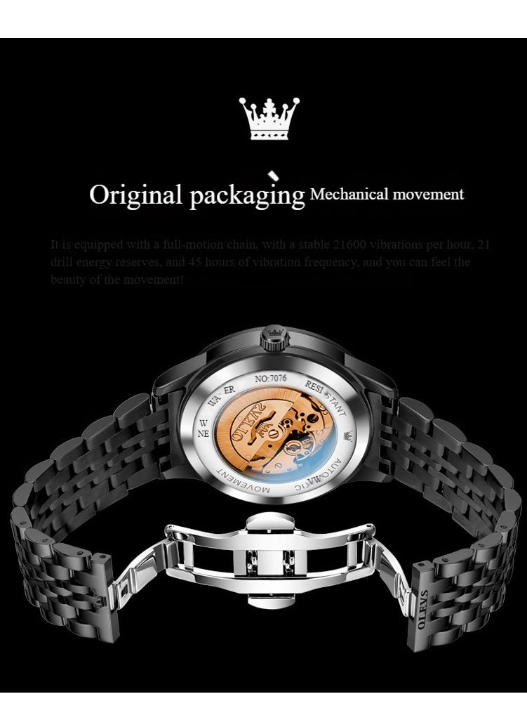 Olevs Business Watch Automatic Mechanical Fashion Hollow Mechanical Watch Steel Band Watch Men's Watch - Image 4