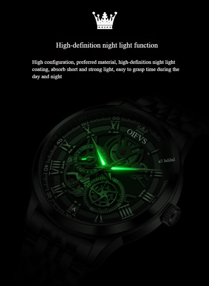 Olevs Business Watch Automatic Mechanical Fashion Hollow Mechanical Watch Steel Band Watch Men's Watch - Image 5