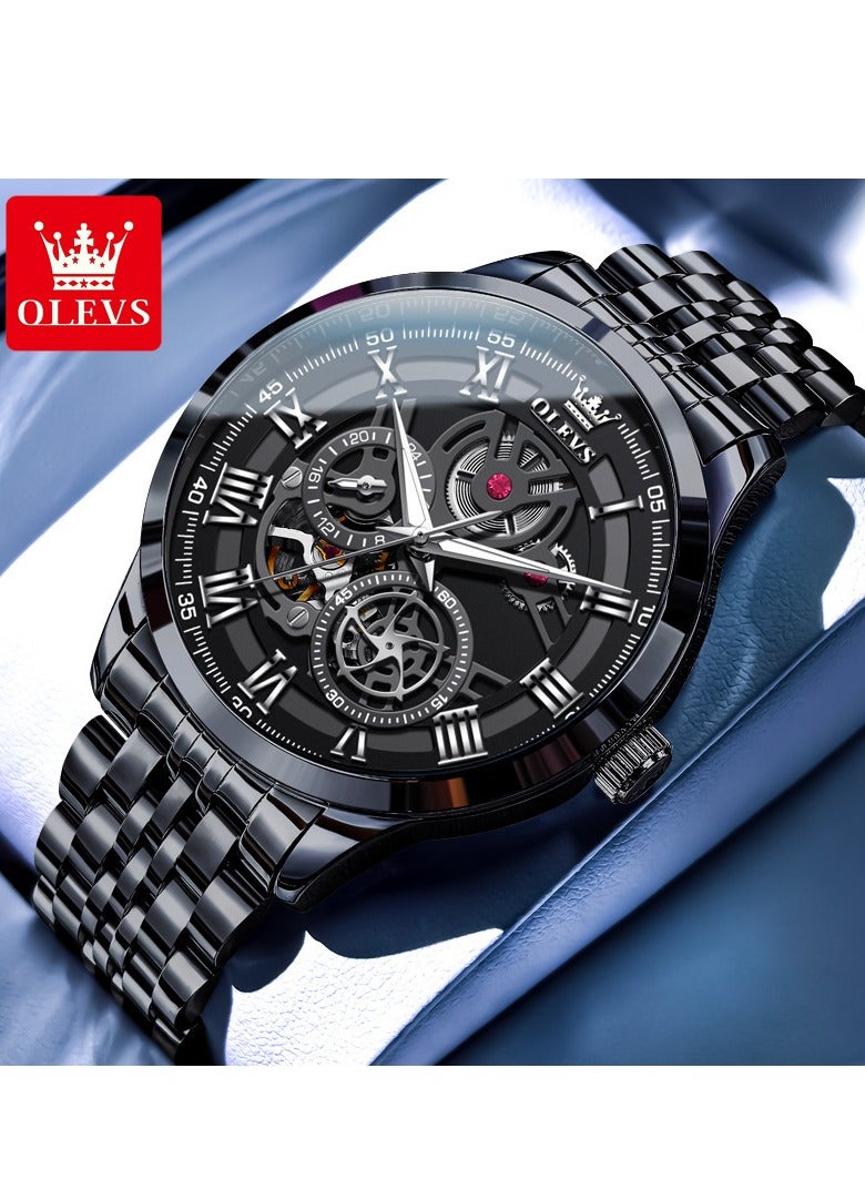 Olevs Business Watch Automatic Mechanical Fashion Hollow Mechanical Watch Steel Band Watch Men's Watch - Image 1