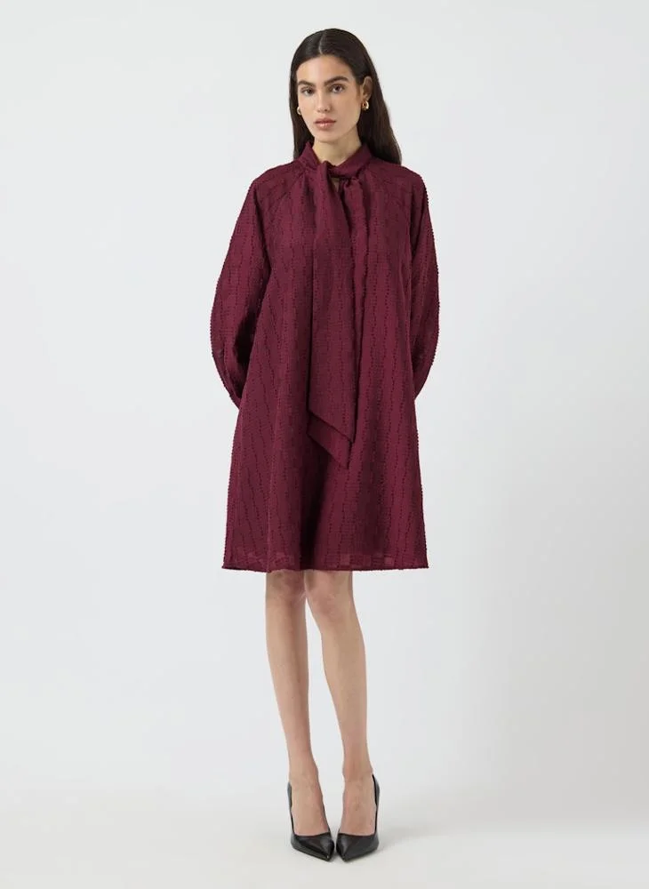 YAS Neck Tie Detail Cuff Sleeve Mini Dress