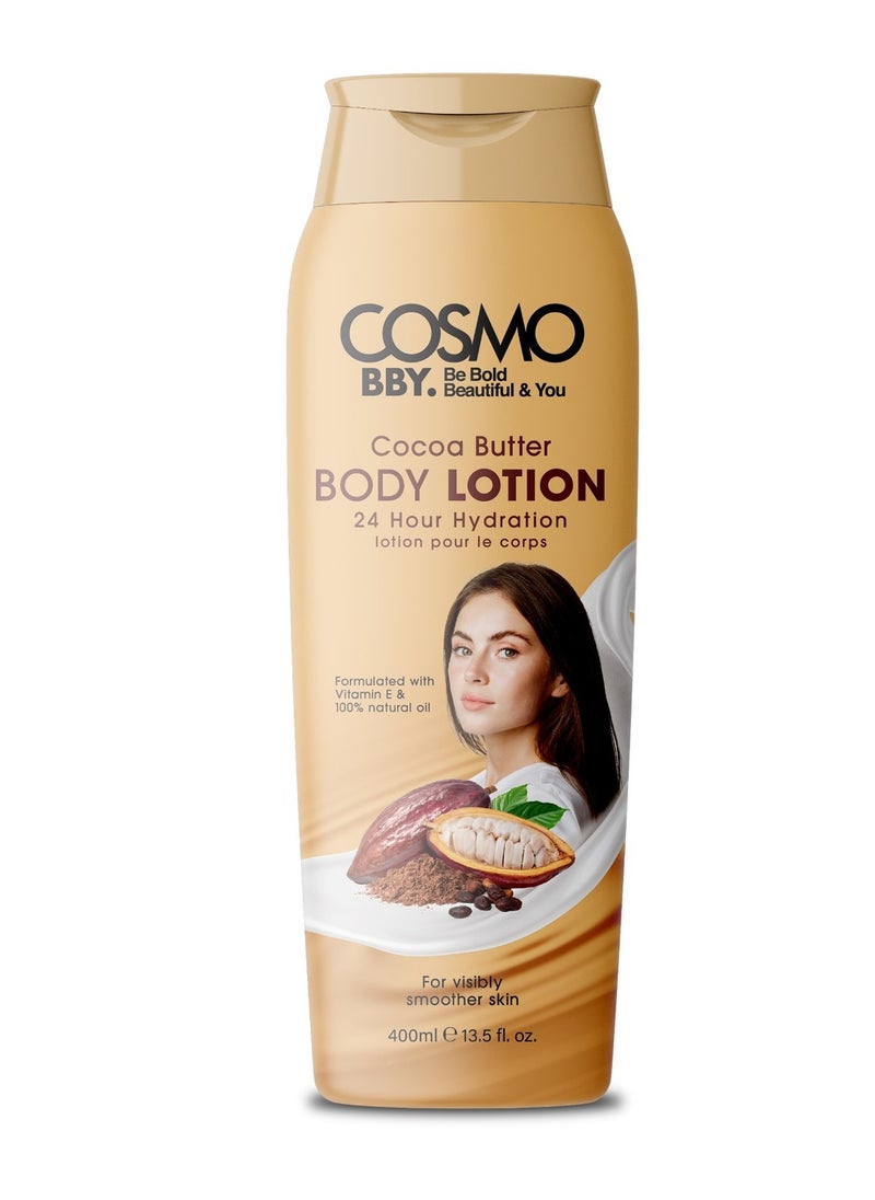 COSMO Cocoa Butter Body Lotion 24 Hour Hydration Formulated With Vitamine E 400Ml 