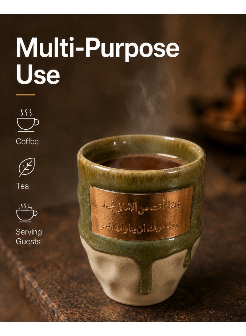 GALADUNE Arabic Style Handmade Ceramic Coffee Cup, 250ml Two-Tone Glazed Tea Mug, Dishwasher Safe Handcrafted Ceramic Drinkware for Arabic Coffee, Tea, Home Use and Gift, Green - Image 5