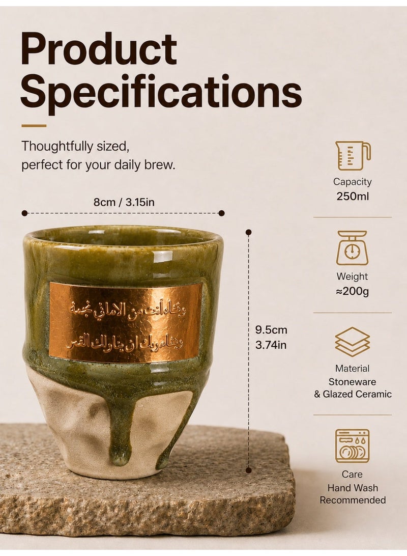 GALADUNE Arabic Style Handmade Ceramic Coffee Cup, 250ml Two-Tone Glazed Tea Mug, Dishwasher Safe Handcrafted Ceramic Drinkware for Arabic Coffee, Tea, Home Use and Gift, Green - Image 4
